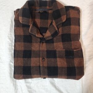 SKIMS Brown and Black Plaid Flannel Pajama Top